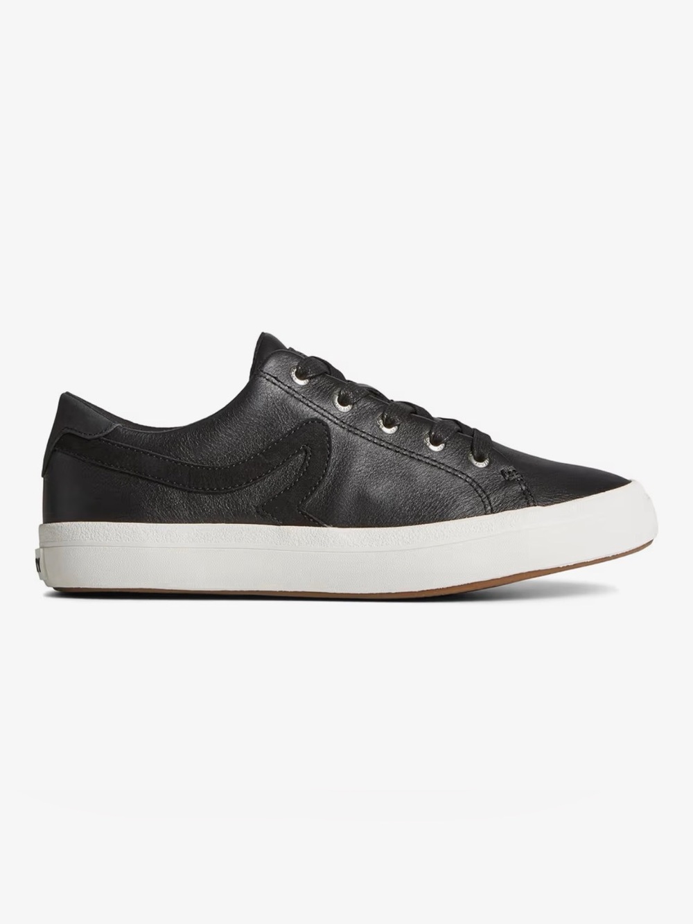 Sperry Black Leather Casual Sneaker with White Sole Women’s 8.5